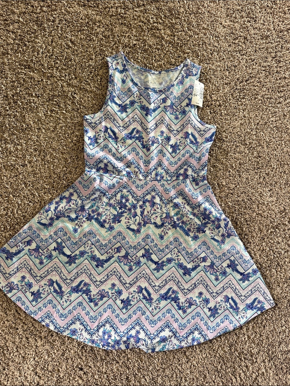 Place Girls Chevron Floral Dress in Blue and Pink